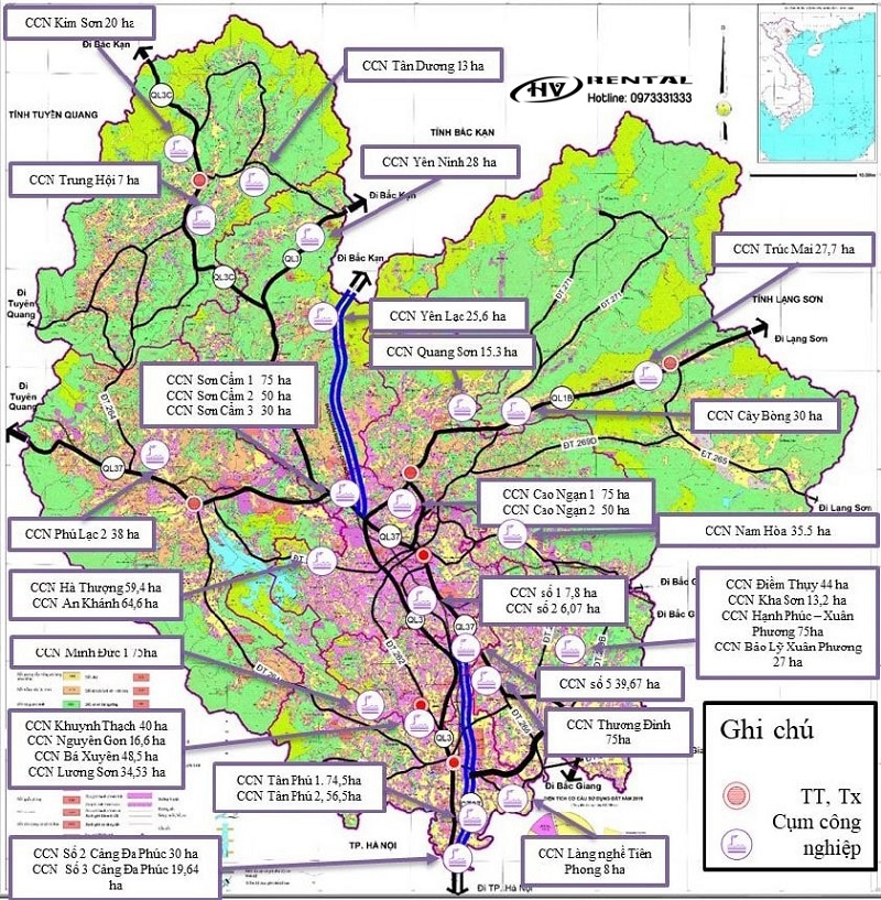 Bản đồ các khu công nghiệp tại Thái Nguyên